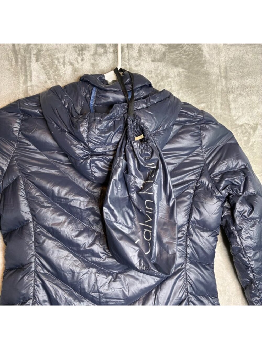 Calvin Klein Womens Packable Lightweight Down Puffer Coat With Hood Navy Large - Picture 5 of 10
